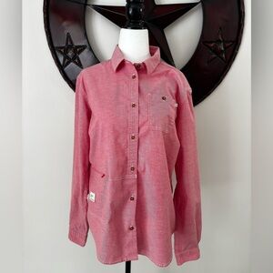 Norrona Women’s Svalbard Cotton Pink Outdoor Button Up Long Sleeve Hiking ShirtL